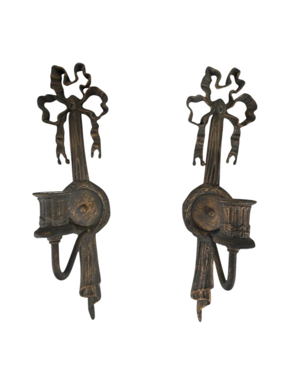 VTG Decorative Bow Candle Holders Wall Sconce Set of 2 Wrought Cast Iron Heavy